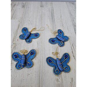 Vintage silvestri blue sparkle butterfly ornament gold Xmas tree unique